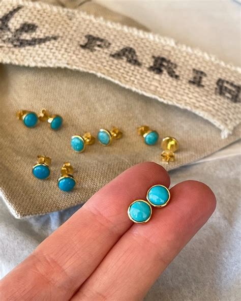 Natural Turquoise Studs Earrings Etsy