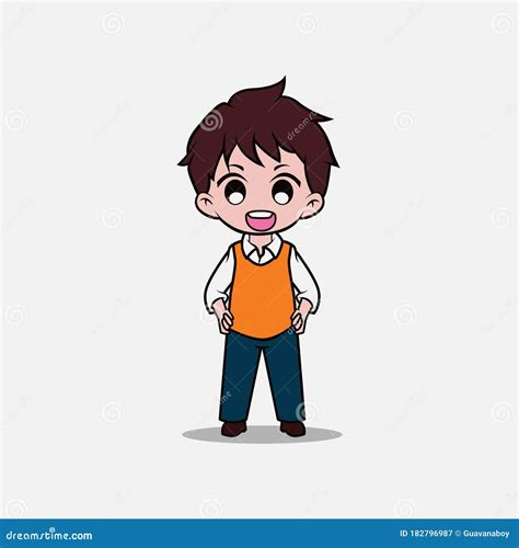 Chibi Anime Engineer Mascot Template Design Stock Vector Illustration
