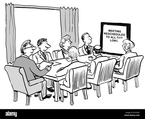 Cartoon Of Business Team Meeting Meeting Rescheduled To All Day Stock