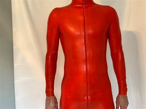 Catsuit Latex Front Zip Red 04 Mil 100 Latex Etsy
