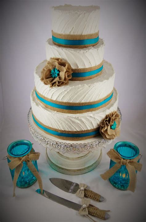 Rustic Wedding Cake Teal Burlap Cakes By Maryann