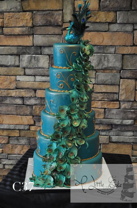 Diy wedding cakes and desserts: C37 - Peacock Fondant Wedding Cake With Cascading Feathers