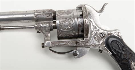 Deluxe Engraved And Cased Double Action Pinfire Revolver Signed