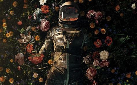 Astronaut Flowers Dark Realistic Oil Painting Openart