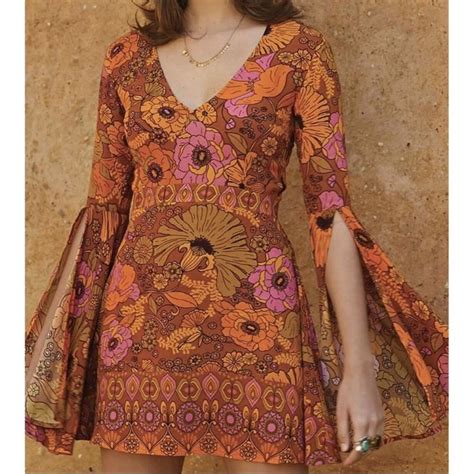 floral 60 s retro bell sleeve mini dress 70s inspired fashion 70s fashion 70s outfits