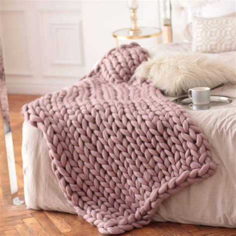 Knit Blanket Chunky Knit Blanket Pink Throw Blanket Big Knit Blanket Wool Hugs Chunky Knit