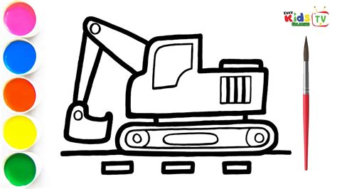 Excavator Drawing And Painting For Kids Toddlers How To Draw