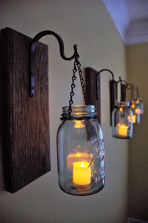 Mason Jar Candle Sconces Made From Reclaimed Barn Wood