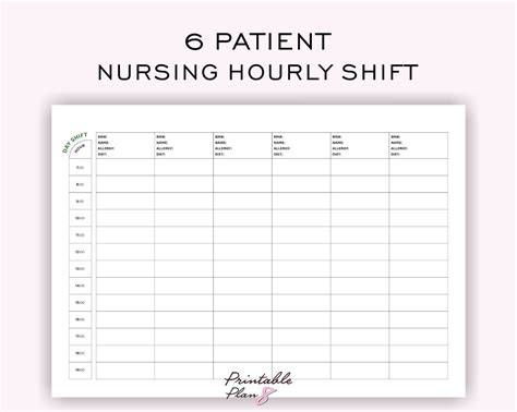 Nurse Hourly To Do Planner 6 Patient Medication Nursing Shift Planner