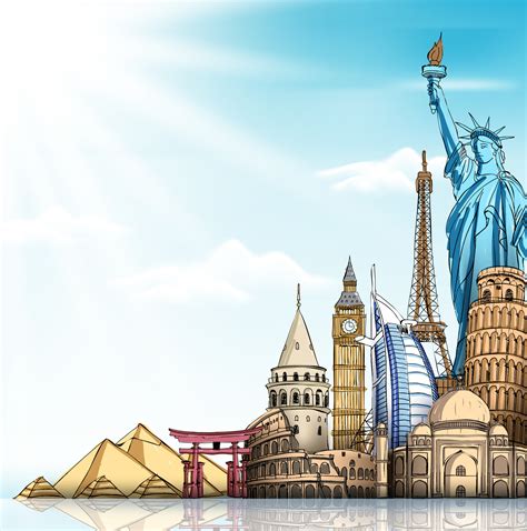 Travel And Tourism Background With Famous World Landmarks In 3d