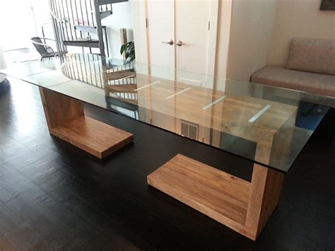 Winsome glass top dining table with antique wooden base. Custom Glass Top Dining And Side Table by AJC Woodworking ...