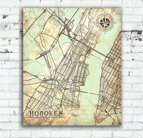 Hoboken Nj Canvas Print Nj New Jersey City Map Hoboken Nj Plan Vintage