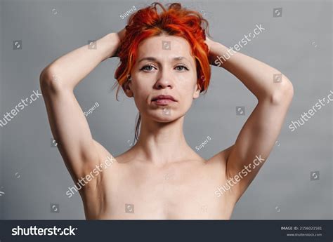 Red Naked Woman Hands Near Hair Stock Photo Shutterstock
