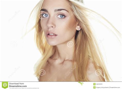 Beautiful Young Woman With Long Hair On White Background