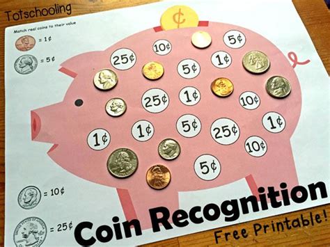 Piggy Bank Coin Recognition Printable Money Kindergarten Educational