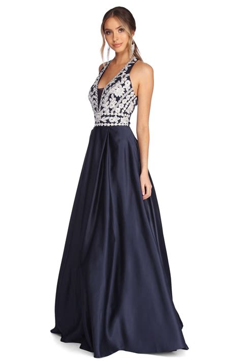 Maddie Formal Embellished Halter Ball Gown Windsor