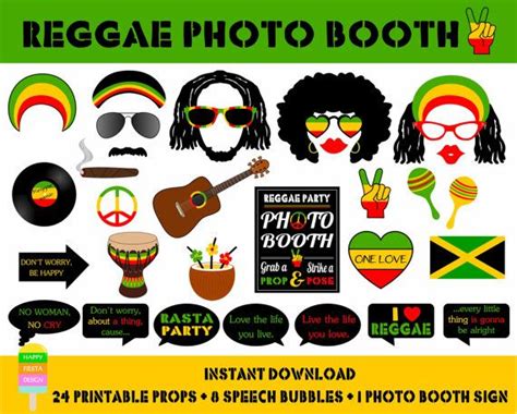 Printable Reggae Photo Booth Propsreggae Party Props Jamaica Etsy Photo Booth Photo Booth