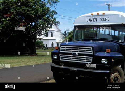 Father Damien Leper Colony Tour Bus Kalaupapa Molokai Hawaii Stock