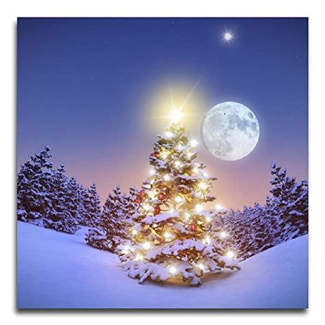 Winter Full Moon In Forest With Christmas Tree In The Snow Led Lighted