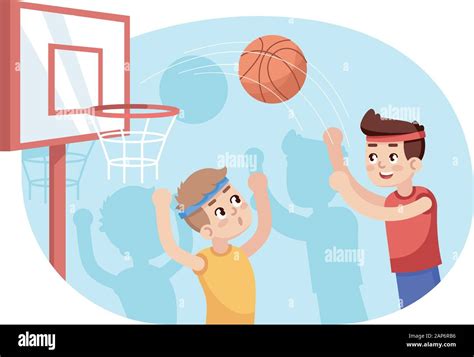 Boys Playing Basketball Flat Vector Illustration Sports Section For