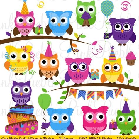 Cute Birthday Party Owl Clipart Clip Art Happy Birthday Owl Etsy UK