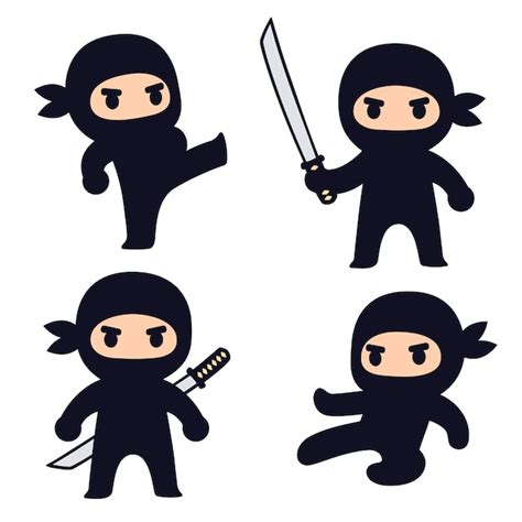 Premium Vector Cute Cartoon Ninja Character Set