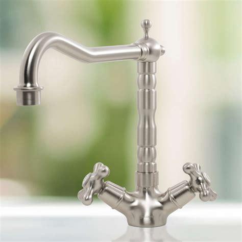 Antique Traditional Dual Lever Tap Brushed Nickel Caple