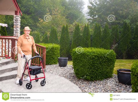 Senior Male Wiith Walker Outside Stock Image Image Of Active Action