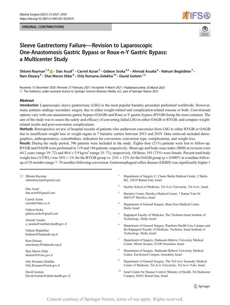 Sleeve Gastrectomy Failure—revision To Laparoscopic One Anastomosis Gastric Bypass Or Roux N Y