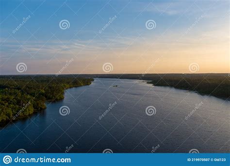 Aerial View Of Big Creek Lake At Sunset Stock Image Image Of Creek