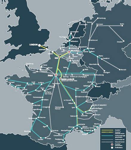 Map Of Eurostar And Connecting High Speed Train Routes Train Map