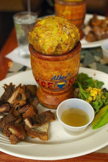 Cassava, yautía, maize, beans, batatas, pepper, sweet and spicy chilli and recao. Traditional Mofongo | Puerto rican recipes, Food, Puerto rico food