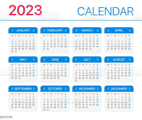 Vetores De Calendário 2023 Ilustração Gráfica Do Modelo Vetorial Semana