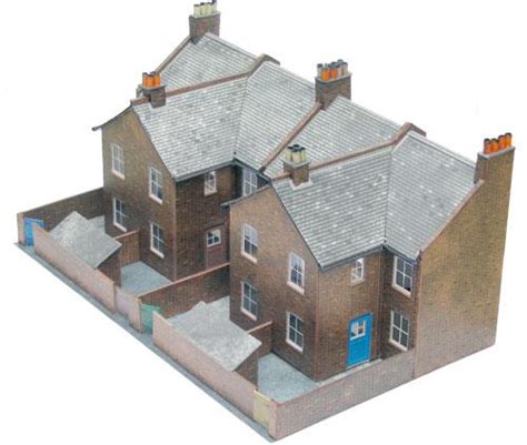 Four Red Brick Terraced Backs Low Relief Card Kit Mikes Models