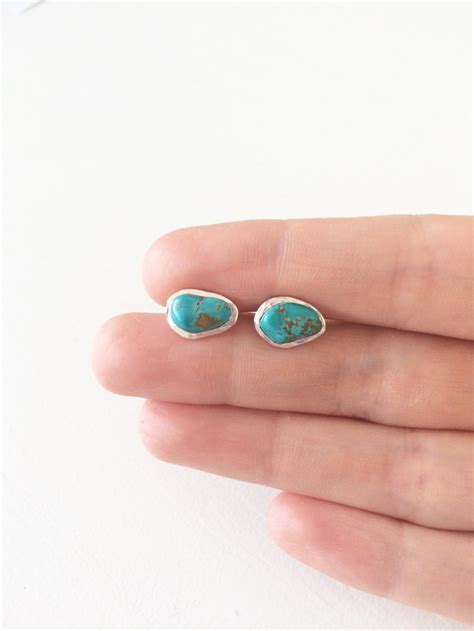 Sterling Silver Raw Turquoise Stud EarringsSilver Post Etsy
