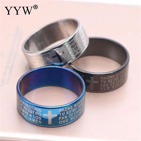 Europe Classic Jewelry Stainless Steel Letter Bible Rings Silver Blue