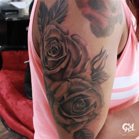There is no color, but it's still a great design. Cap1 Tattoos : Tattoos : Capone : Rose Tattoo Sleeve