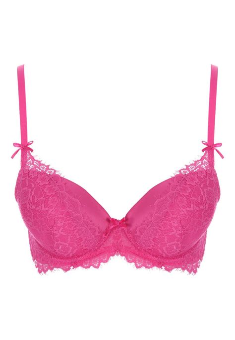 Womens Hot Pink Satin And Lace Bra Peacocks