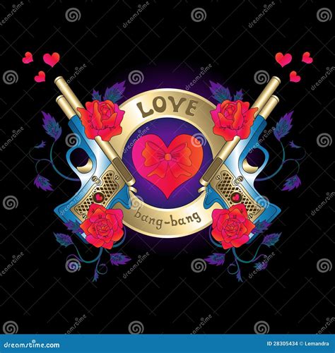 Logo With A Gun And Roses Red Hearts Stock Vector Illustration Of Recognition Arms 28305434
