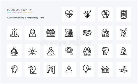 25 Concious Living And Personality Traits Line Icon Pack Vector Icons