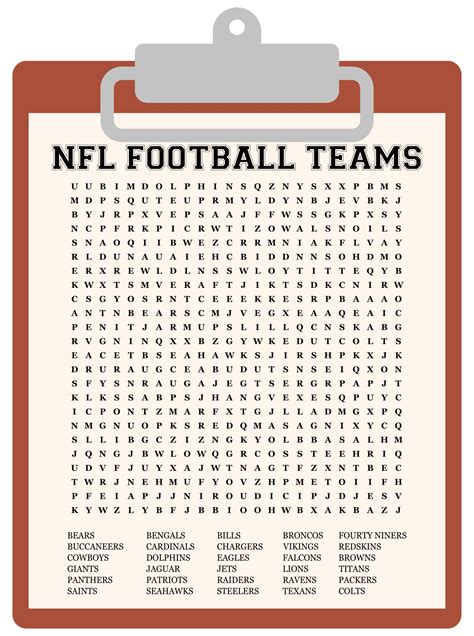 Nfl Football Team Word Search Printable Printablee