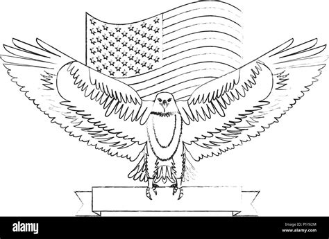 American Bald Eagle Emblem With Usa Flag Vector Illustration Design