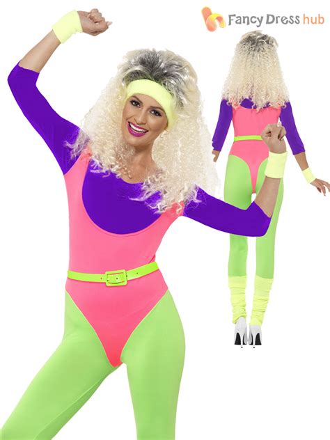 ladies 80s sexy neon aerobic dance fame fancy dress outfit 1980s workout costume
