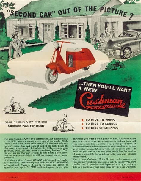 An Advertisement For The Cushman Motor Cycle Company Featuring A Red