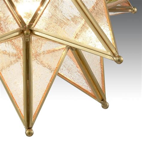 Brass Moravian Star Ceiling Light Flush Seeded Glass Claxy
