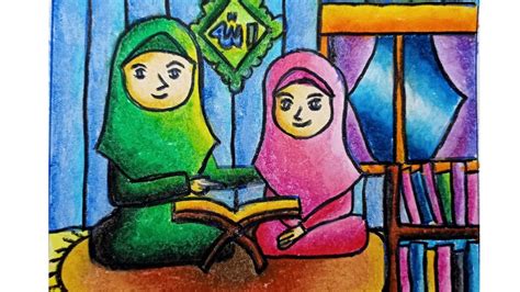 Cara Menggambar Anak Mengaji Al Quran Cara Mewarnai Anak Membaca Al