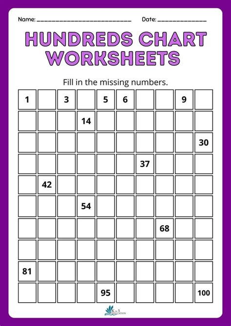 Printable Missing Numbers Worksheet Hundred Chart Free
