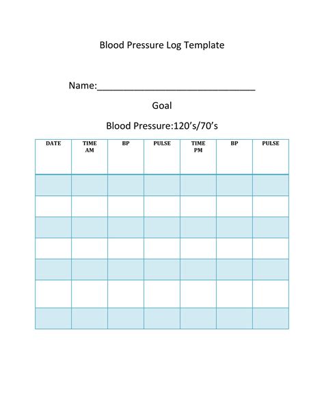 Blood Pressure Chart Free Printable