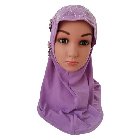 Girls Kids Muslim Hijab Hats Islamic Arab Scarf Caps Shawls Amira