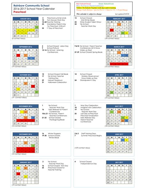 Preschool Year Calendar Templates At